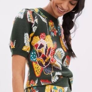 FARM Rio Margarita Floral Short Sleeve Sweater, Small Petite, Like New